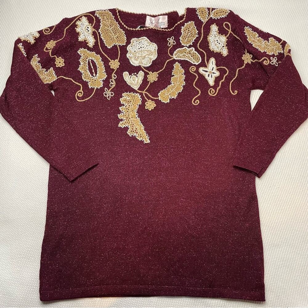 Vintage Deadstock Burgundy metallic sweater dress